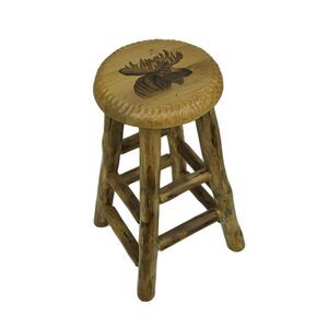 Rustic Handcrafted Wooden Carved Moose Bar Stool 30 in.